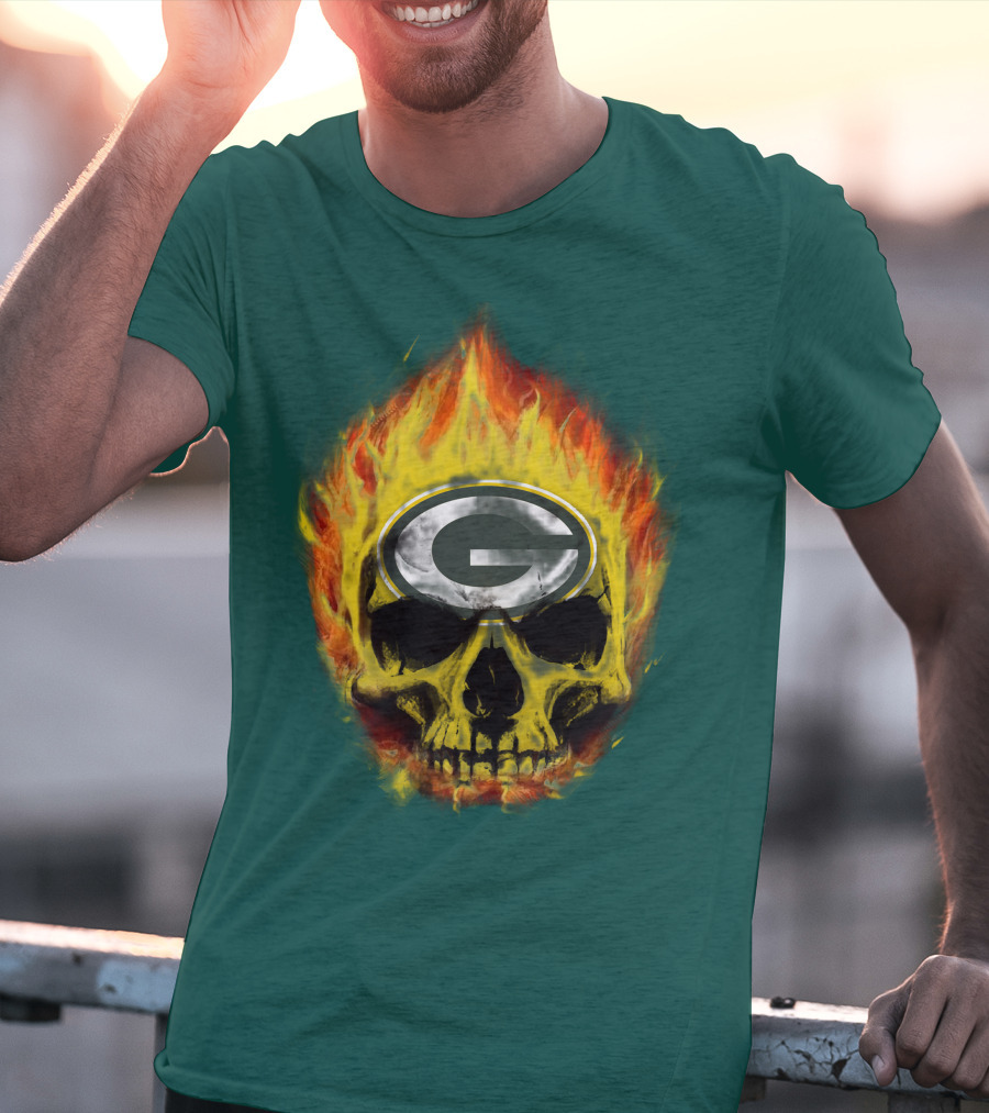 Green Bay Packers Skull Flames T-Shirt