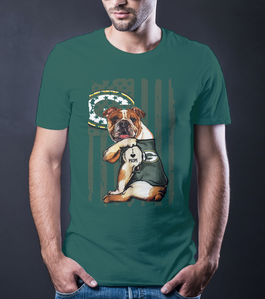 Green Bay Packers Bulldog I Love Mom Fan T-Shirt