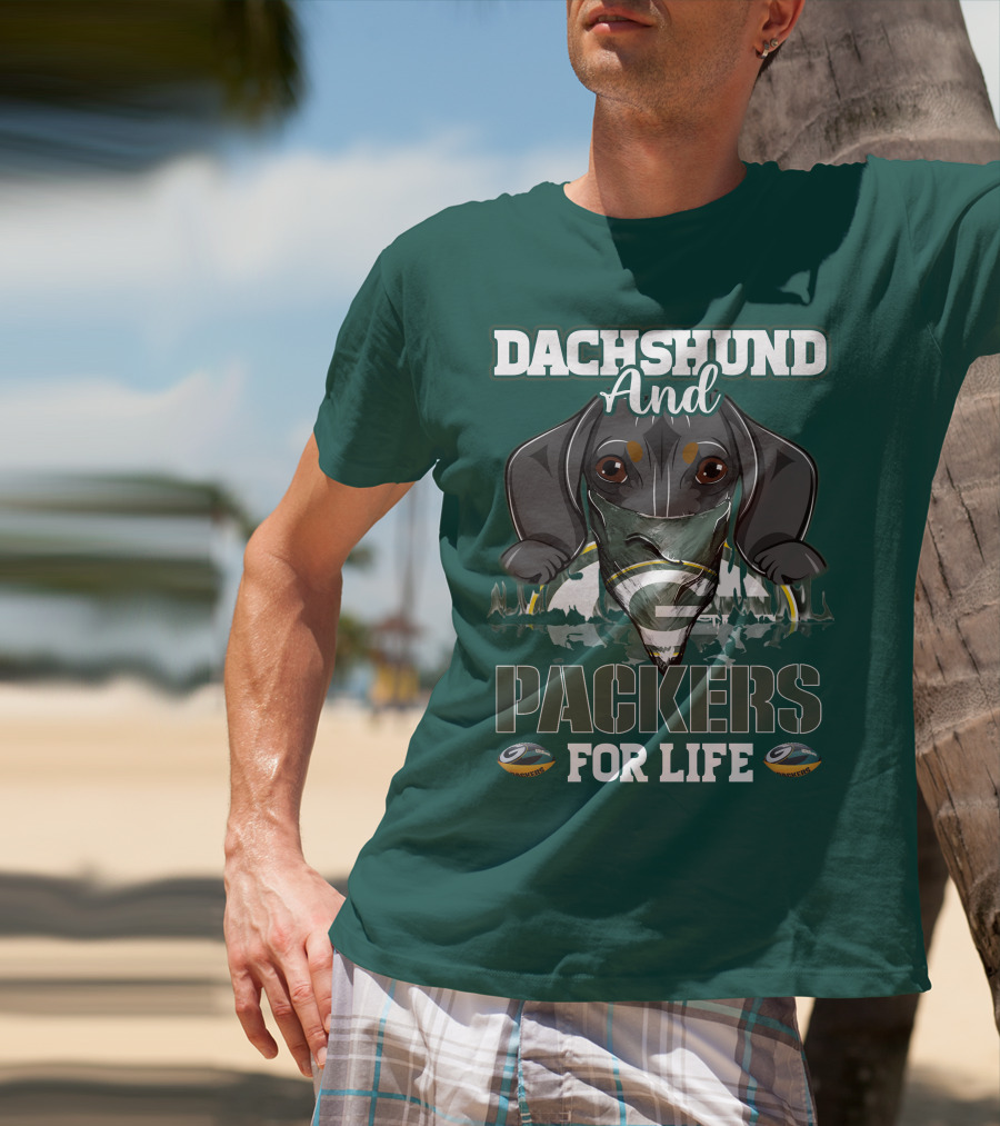 Dachshund And Packers For Life Green Bay T-Shirt