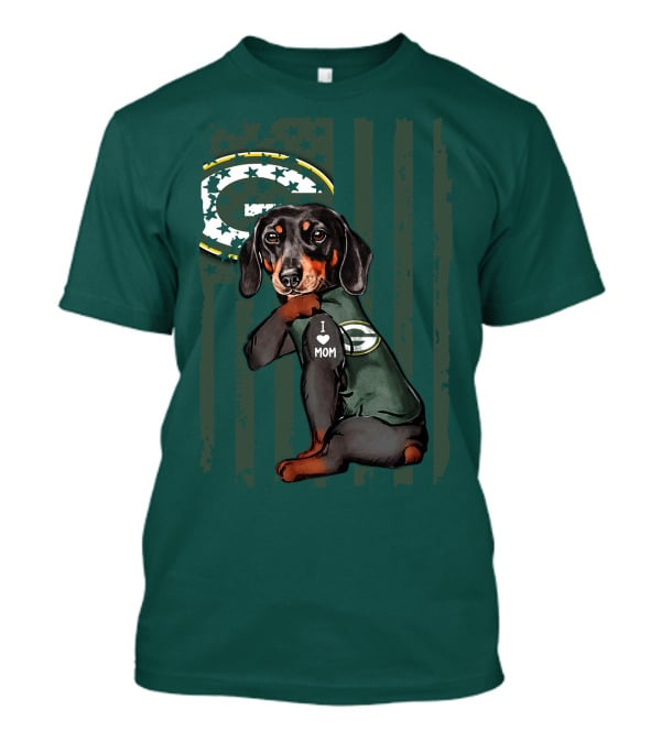 Dachshund Green Bay Packers I Love Mom Fan T-Shirt