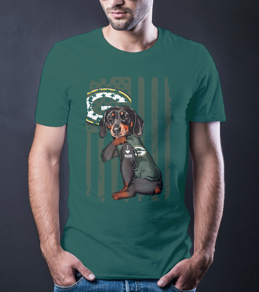 Dachshund Green Bay Packers I Love Mom Fan T-Shirt