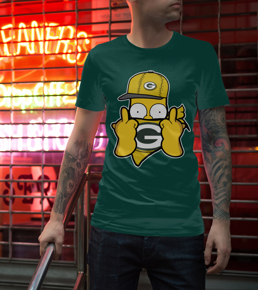 Green Bay Packers 75 Cartoon Character Middle Finger Gesture T-Shirt