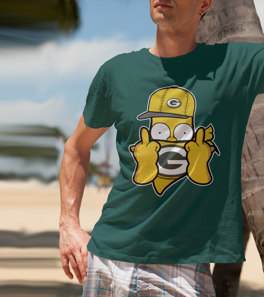 Green Bay Packers 75 Cartoon Character Middle Finger Gesture T-Shirt