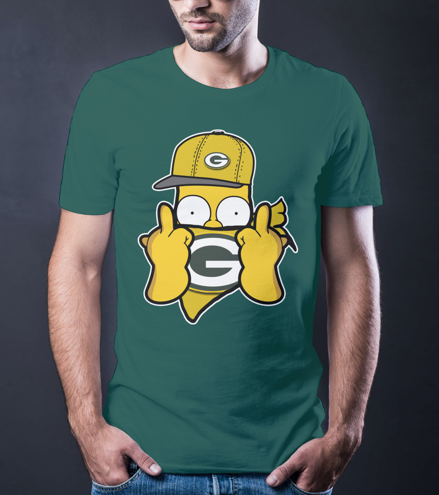 Green Bay Packers 75 Cartoon Character Middle Finger Gesture T-Shirt