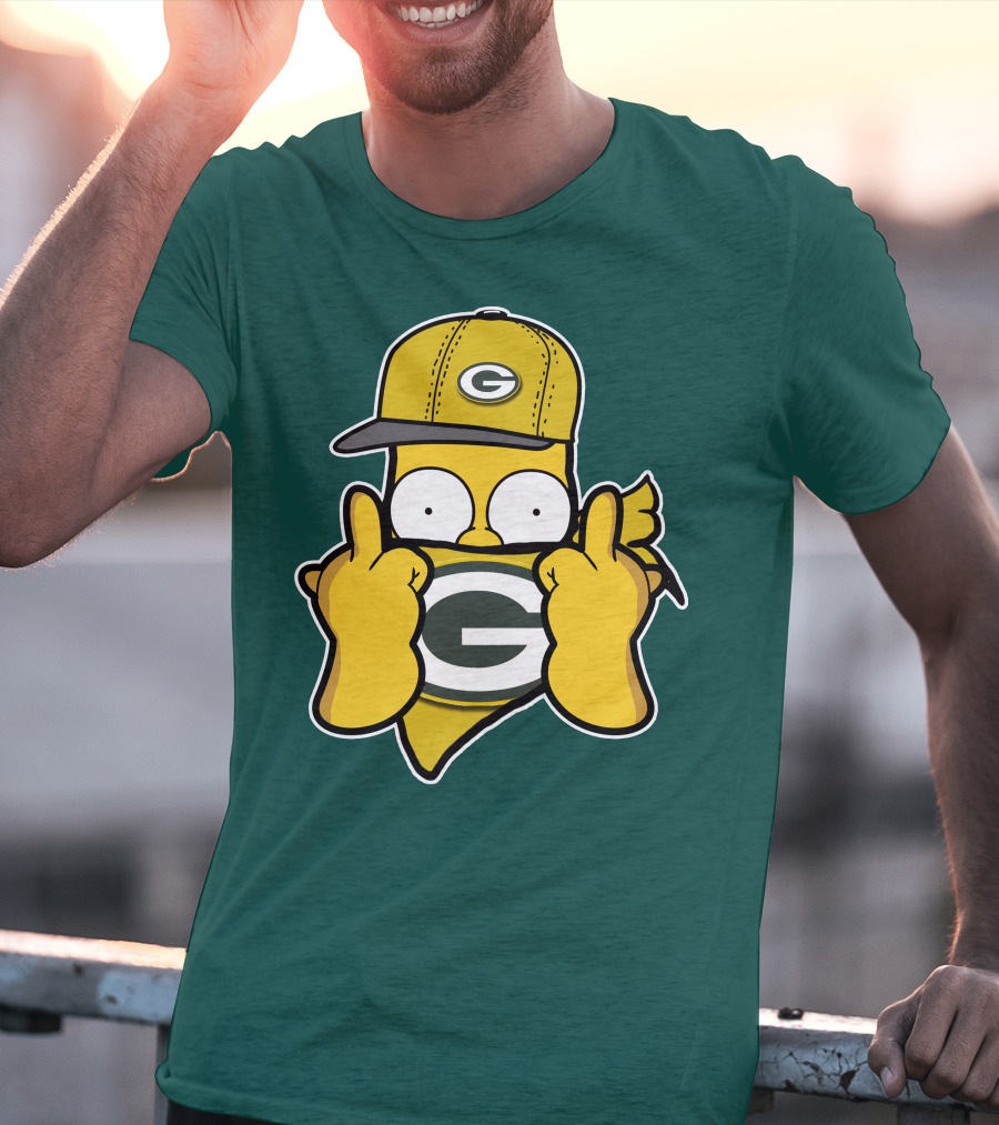 Green Bay Packers 75 Cartoon Character Middle Finger Gesture T-Shirt
