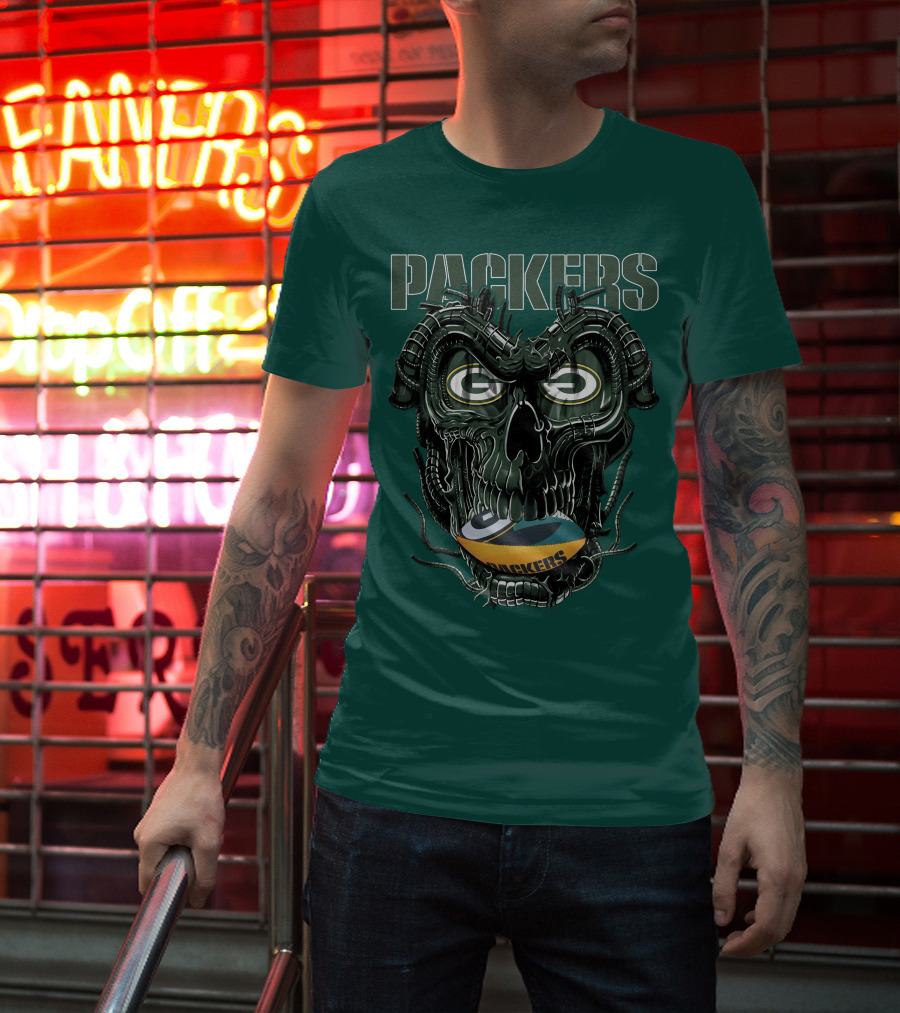 Dragonskull Green Bay Packers Football Skull T-Shirt