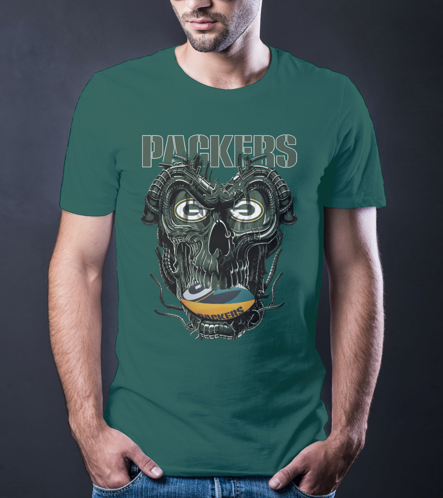 Dragonskull Green Bay Packers Football Skull T-Shirt