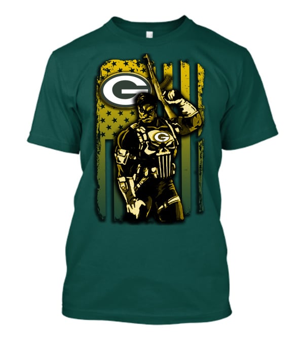 Green Bay Packers Soldier With Rifle And American Flag T-Shirt