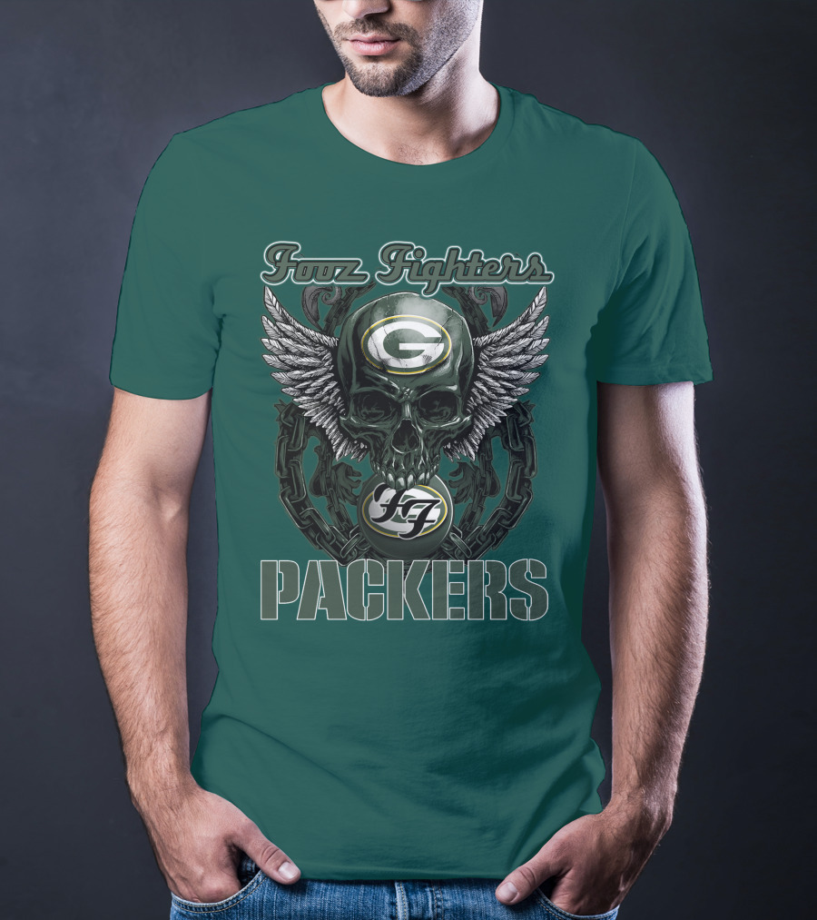 Foo Fighters Green Bay Packers Wings Skull T-Shirt