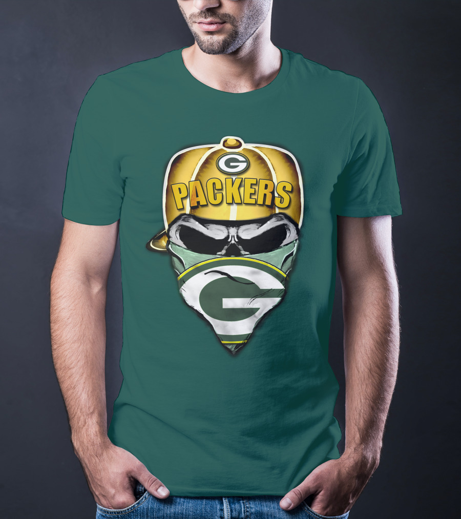 Packers Skull Bandana Hard Hat G Logo Green Bay 29 T-Shirt