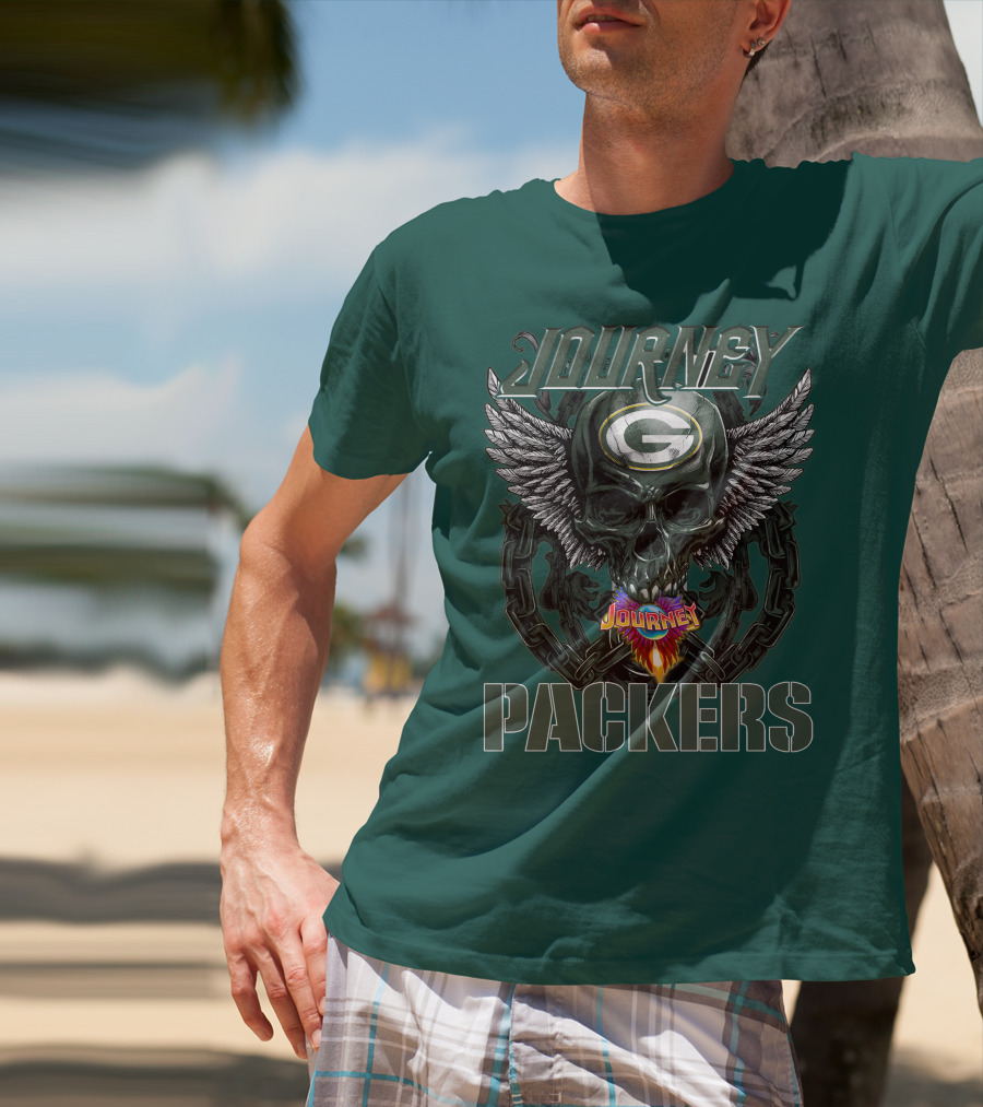 Journey Green Bay Packers Winged Skull Flame T-Shirt