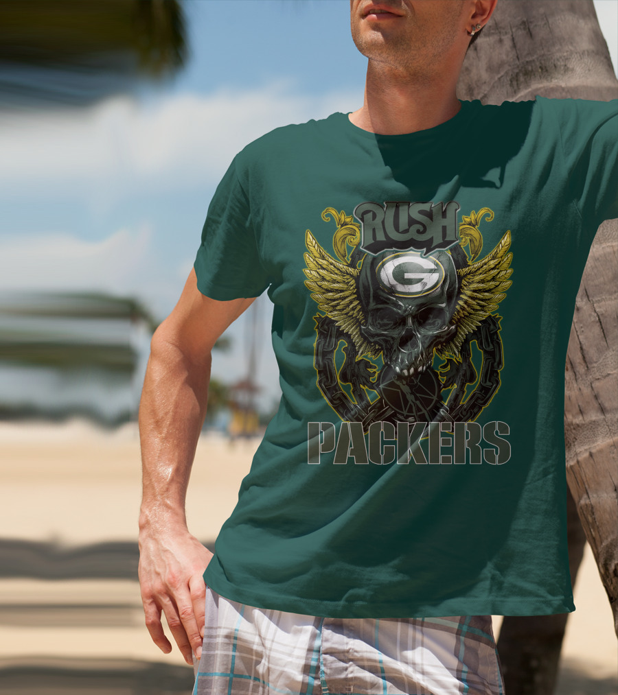 Rush Packers Skull With Wings Green Bay Packers T-Shirt