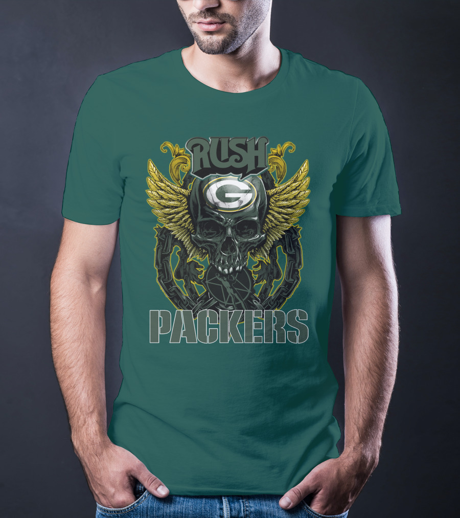 Rush Packers Skull With Wings Green Bay Packers T-Shirt