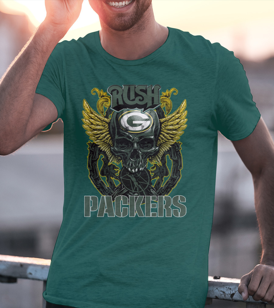 Rush Packers Skull With Wings Green Bay Packers T-Shirt