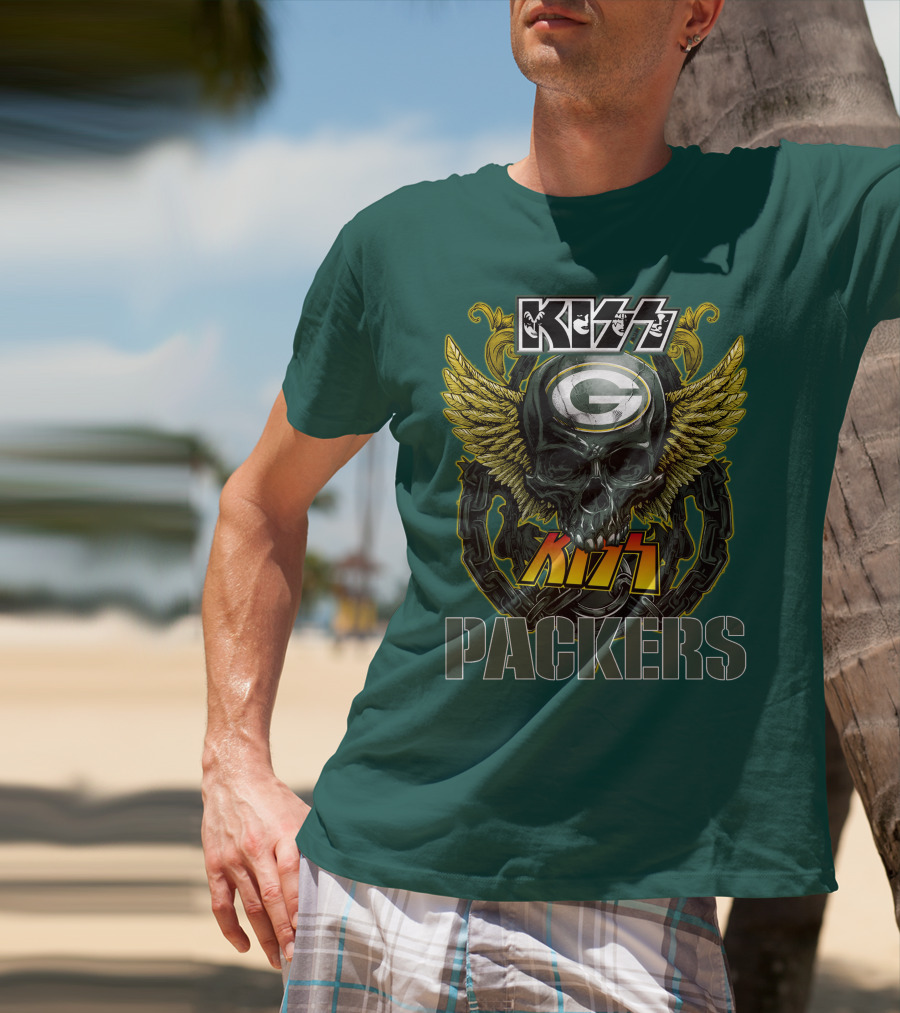 KISS Green Bay Packers Skull Wings T-Shirt