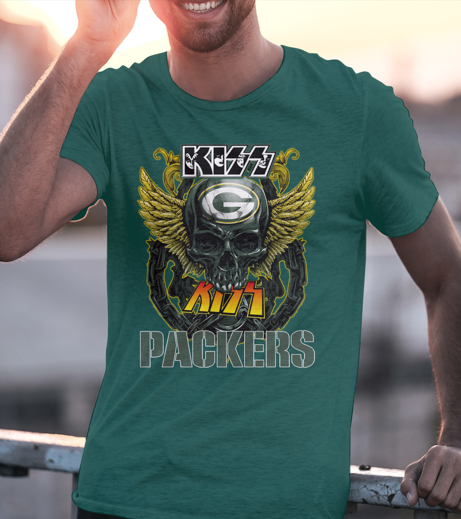KISS Green Bay Packers Skull Wings T-Shirt