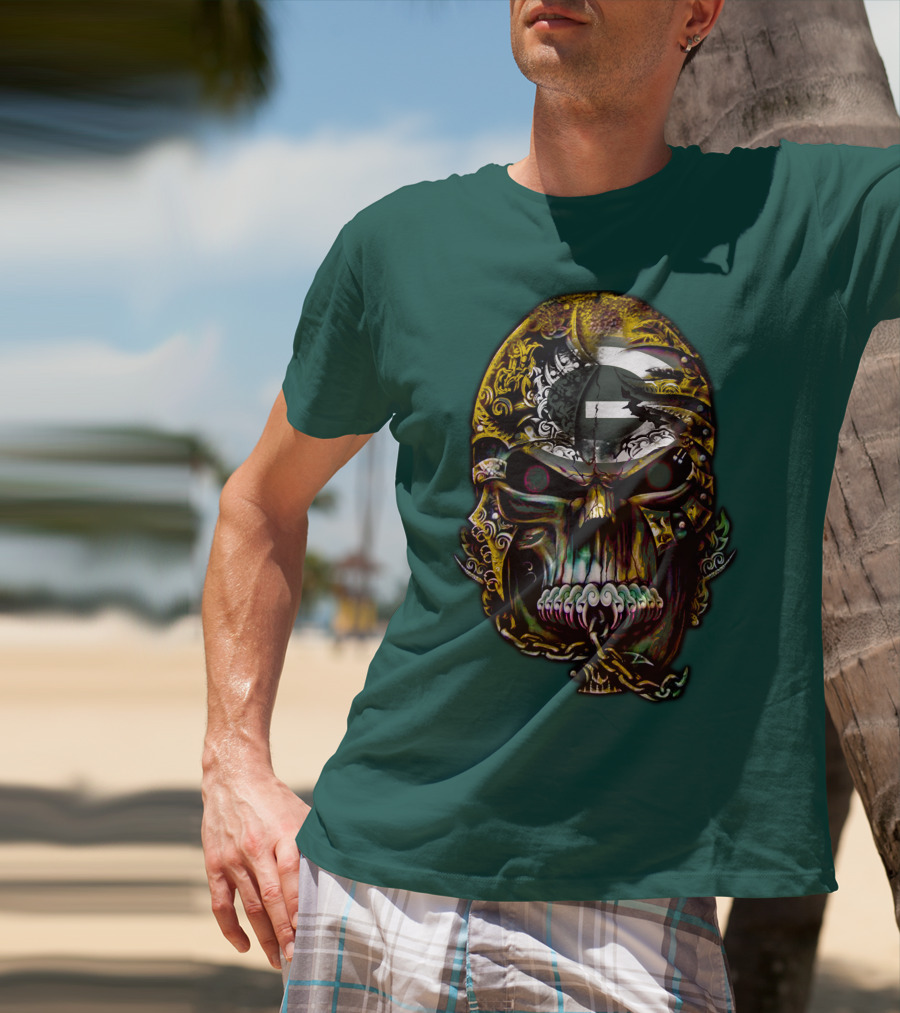Green Bay Packers 82 Skull Art With Chain Motif T-Shirt