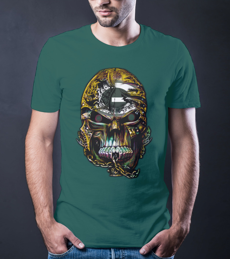 Green Bay Packers 82 Skull Art With Chain Motif T-Shirt