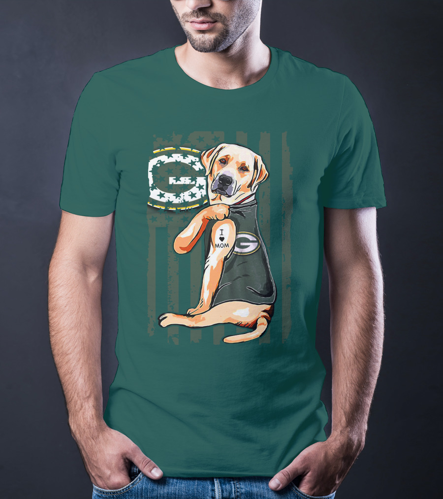 Labrador Retriever I Love Mom Green Bay Packers Fan Stars T-Shirt