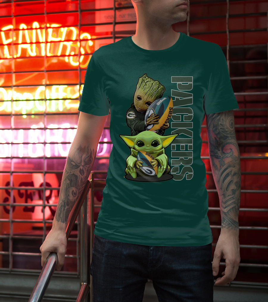 Grzd Green Bay Packers Groot Baby Yoda Football Fan T-Shirt