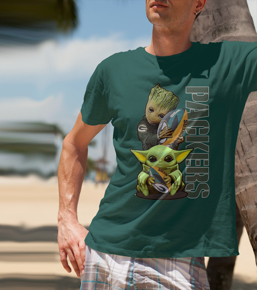 Grzd Green Bay Packers Groot Baby Yoda Football Fan T-Shirt