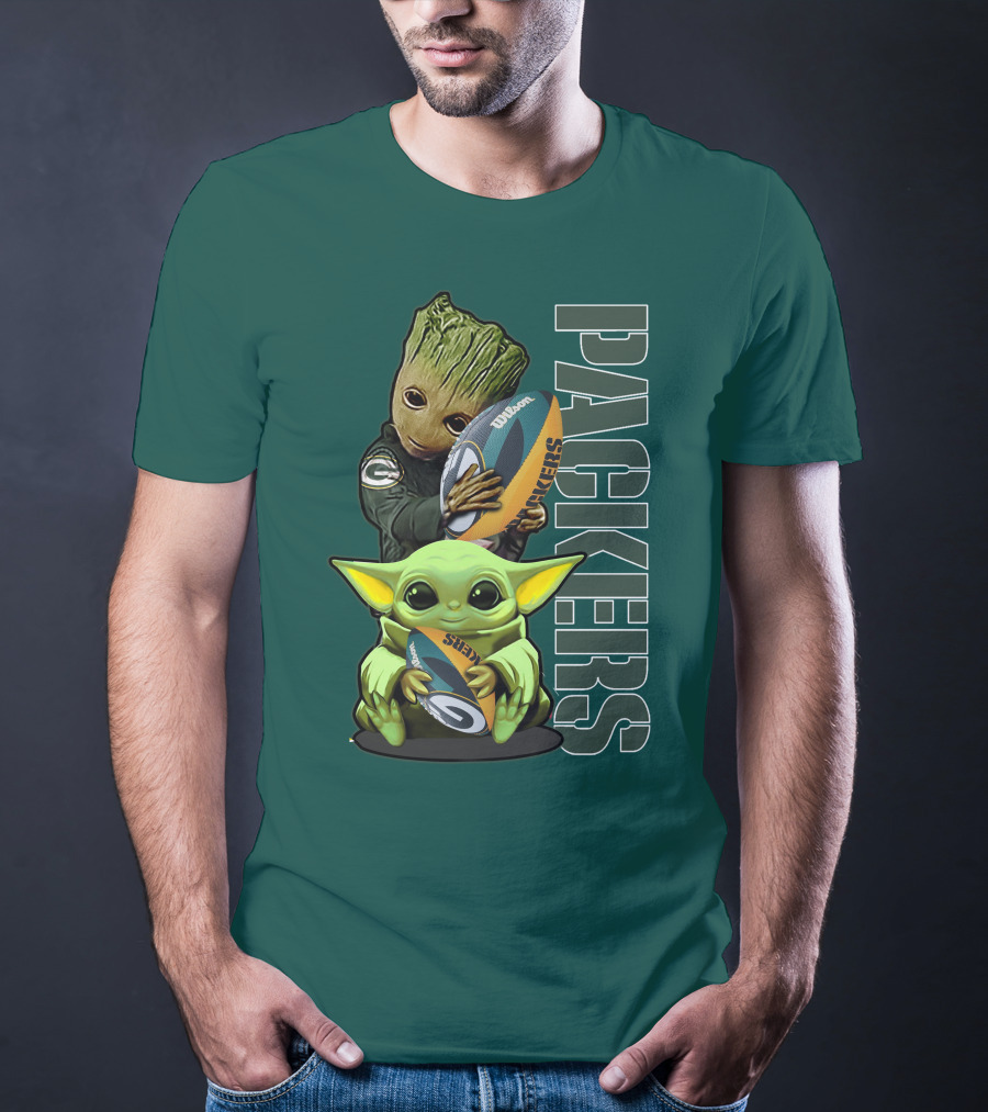 Grzd Green Bay Packers Groot Baby Yoda Football Fan T-Shirt