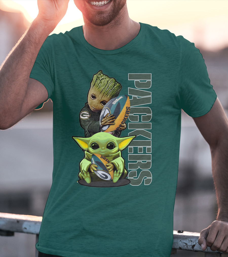 Grzd Green Bay Packers Groot Baby Yoda Football Fan T-Shirt
