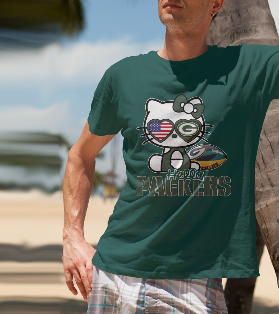 Hello Packers Green Bay Kitty Football USA T-Shirt