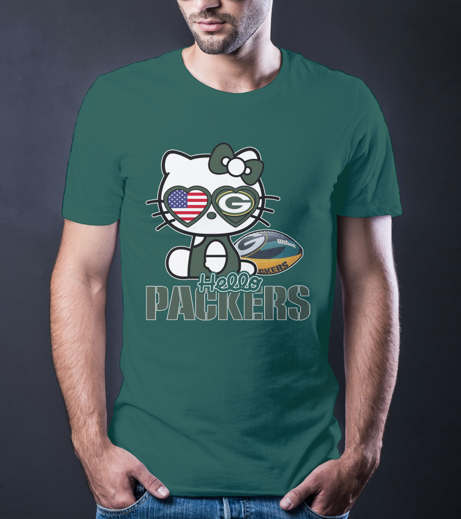 Hello Packers Green Bay Kitty Football USA T-Shirt
