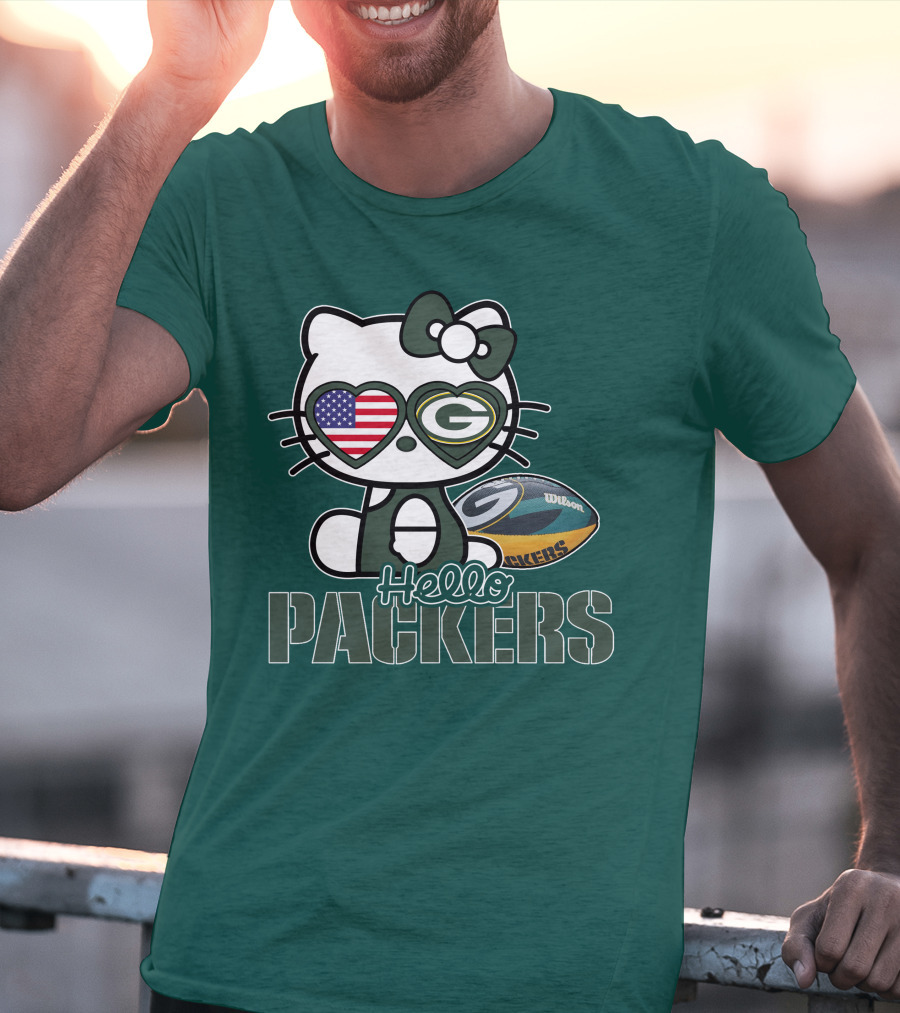 Hello Packers Green Bay Kitty Football USA T-Shirt