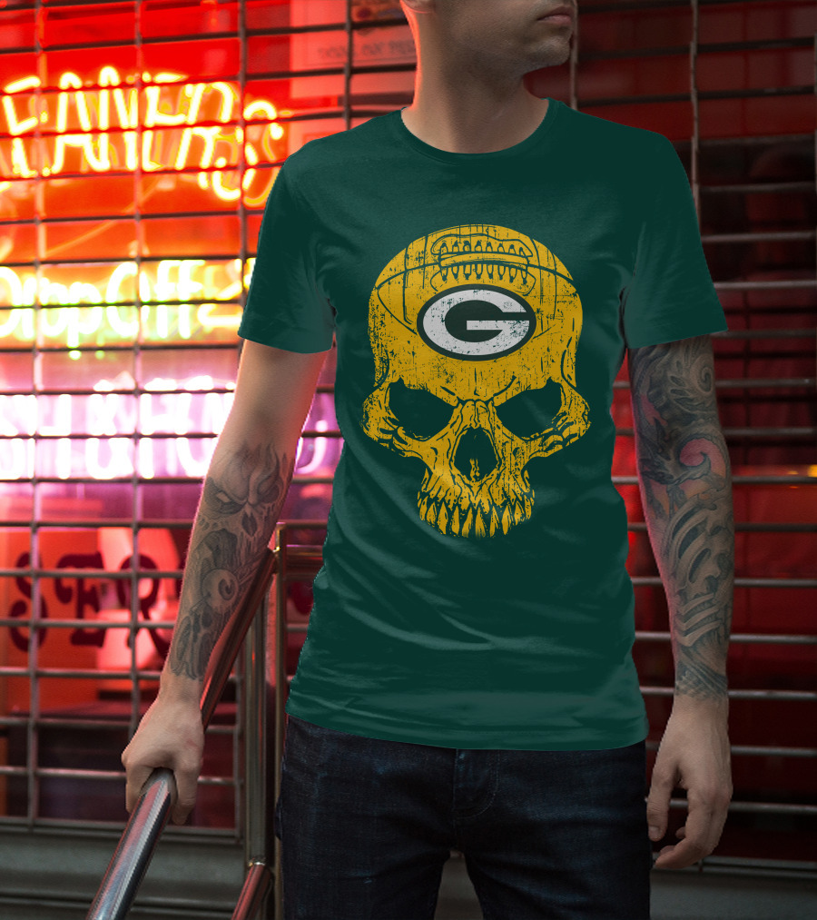 Green Bay Packers Skull Football Logo T-Shirt