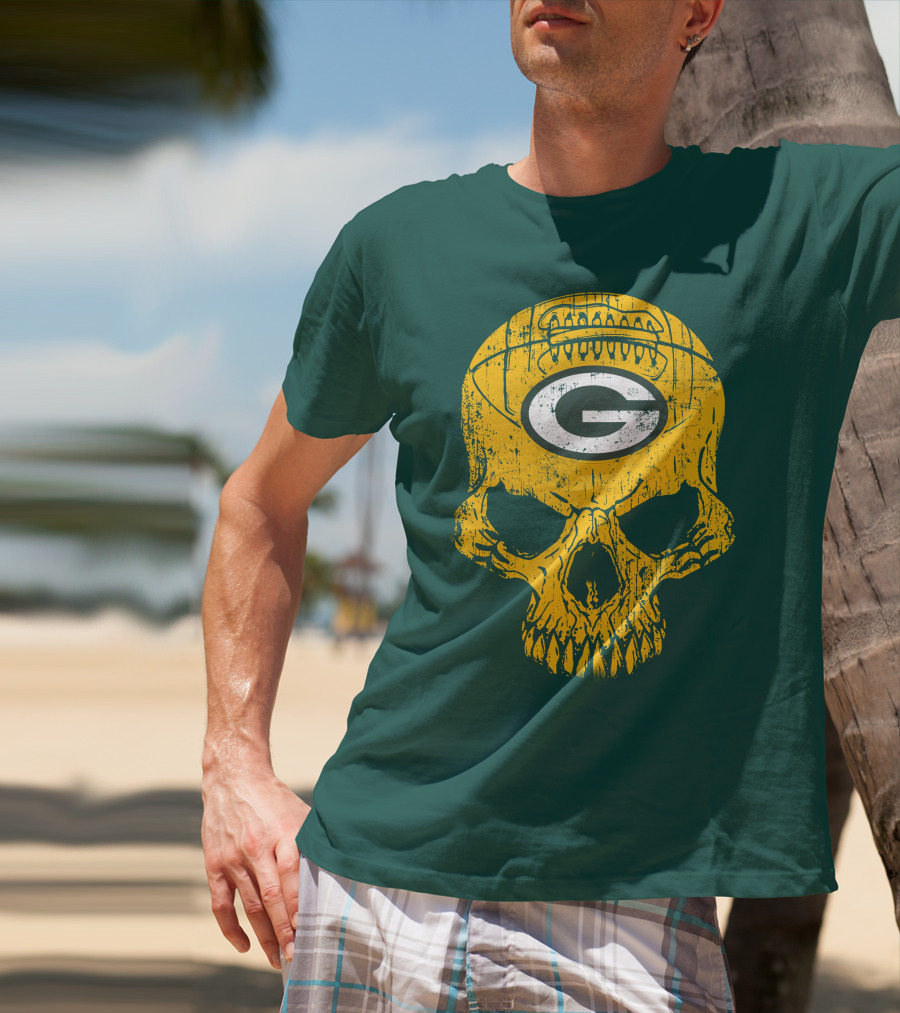 Green Bay Packers Skull Football Logo T-Shirt