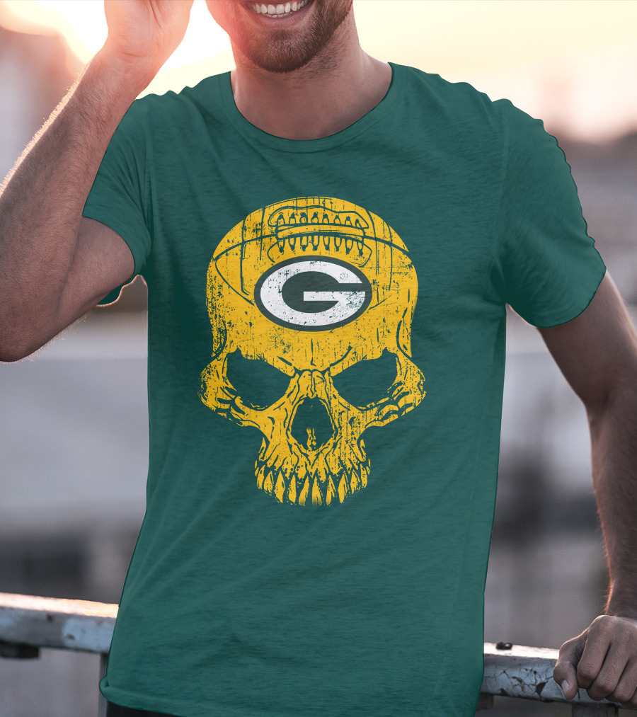 Green Bay Packers Skull Football Logo T-Shirt