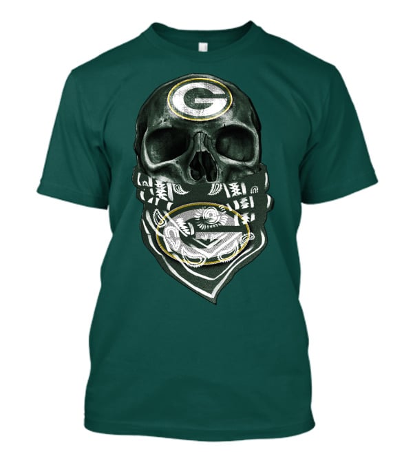 Skull Wearing Green Bay Packers Bandana T-Shirt