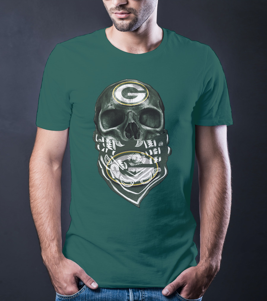 Skull Wearing Green Bay Packers Bandana T-Shirt