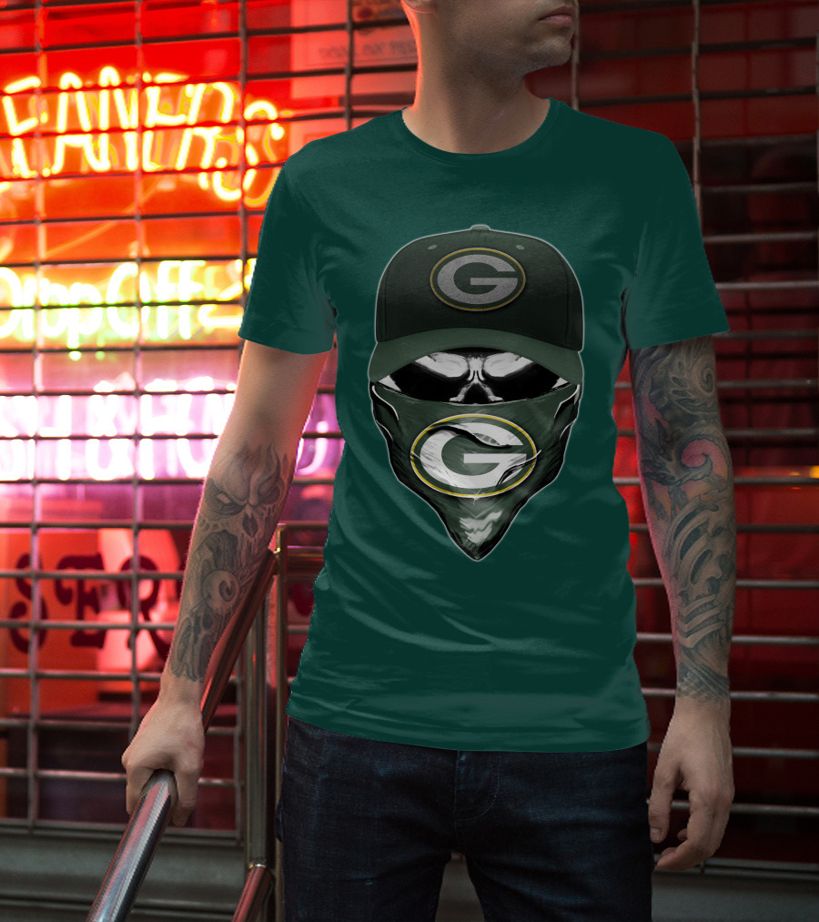 Green Bay Packers Skull Cap And Bandana T-Shirt