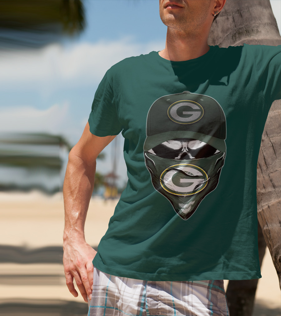 Green Bay Packers Skull Cap And Bandana T-Shirt