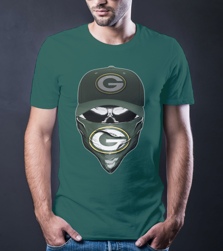 Green Bay Packers Skull Cap And Bandana T-Shirt