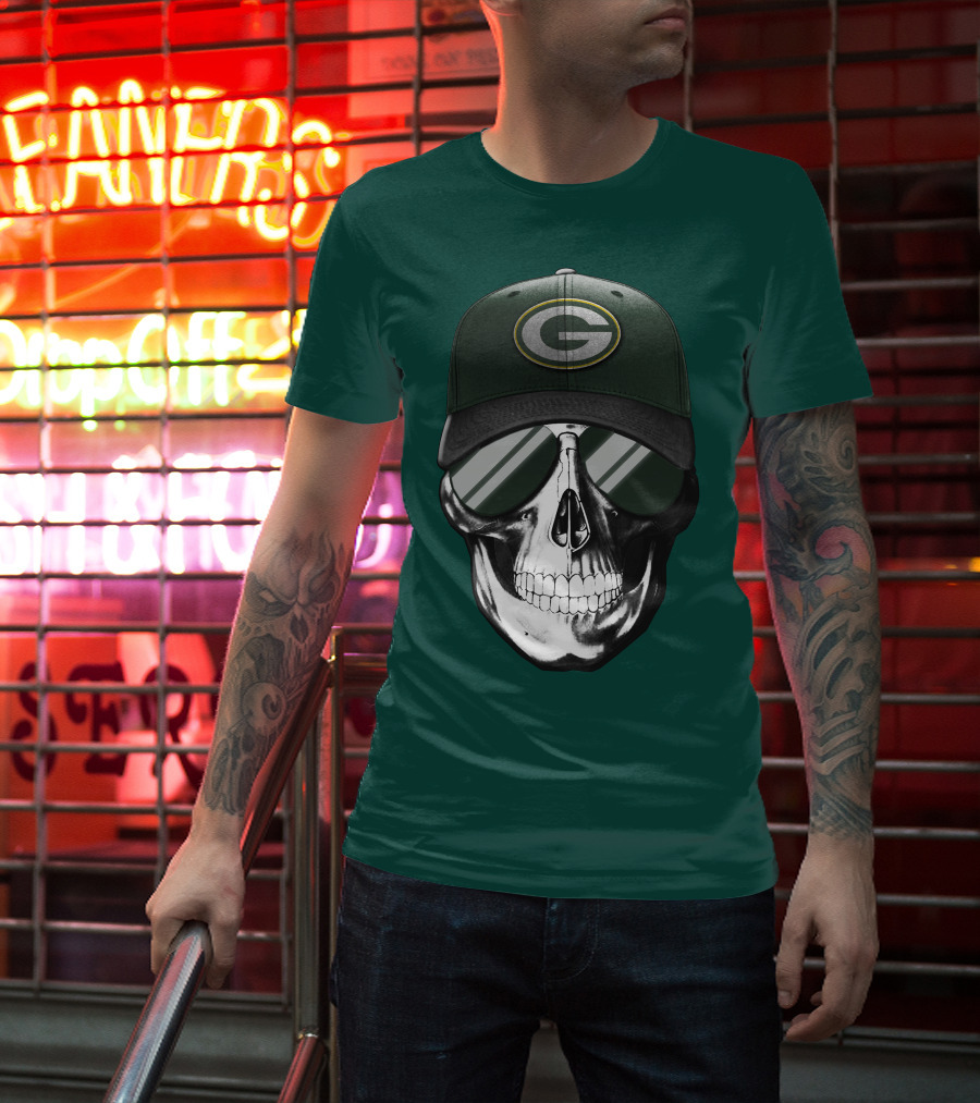 Green Bay Packers Skull Hat T-Shirt