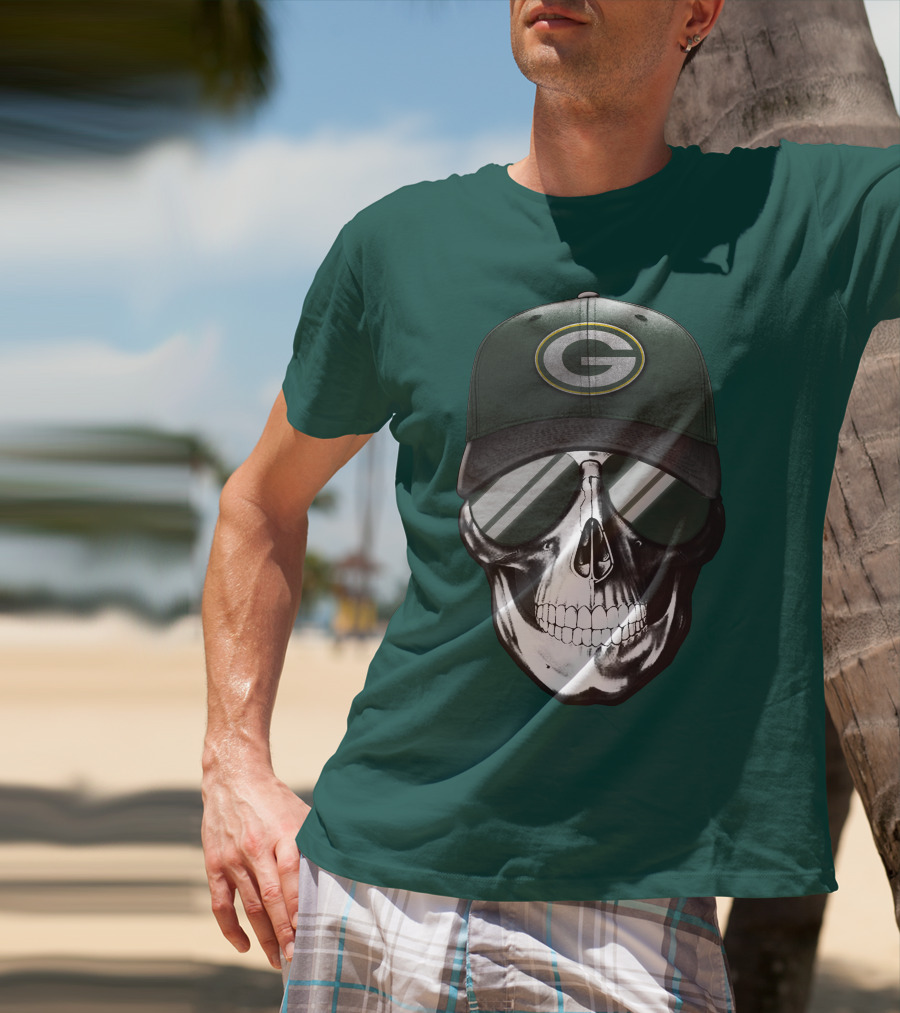 Green Bay Packers Skull Hat T-Shirt
