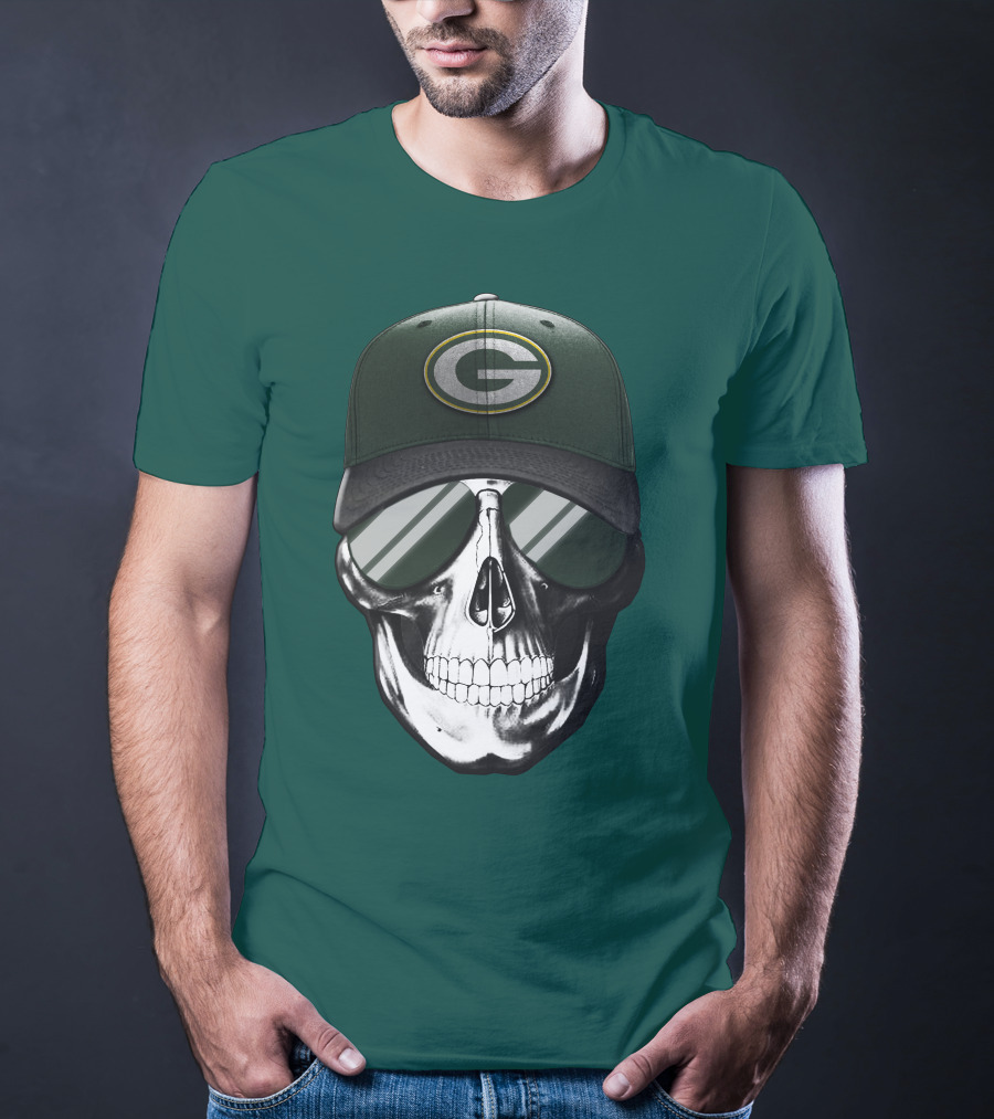 Green Bay Packers Skull Hat T-Shirt