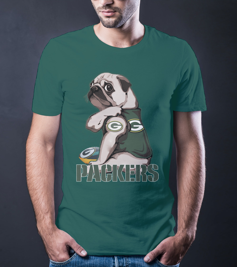 Pug With Green Bay Packers Logo In Team Colors T-Shirt