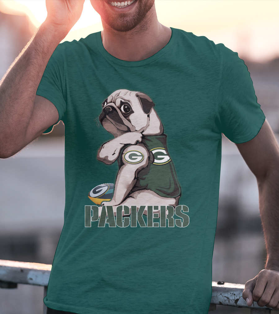 Pug With Green Bay Packers Logo In Team Colors T-Shirt