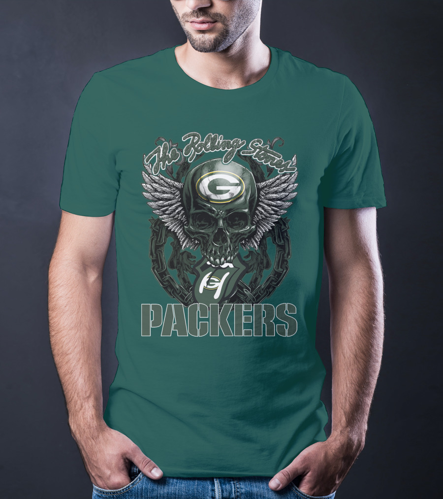 The Rolling Stones Green Bay Packers Skull Logo Wings T-Shirt