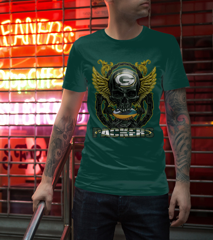 Packers Skull Green Bay Football Wings T-Shirt