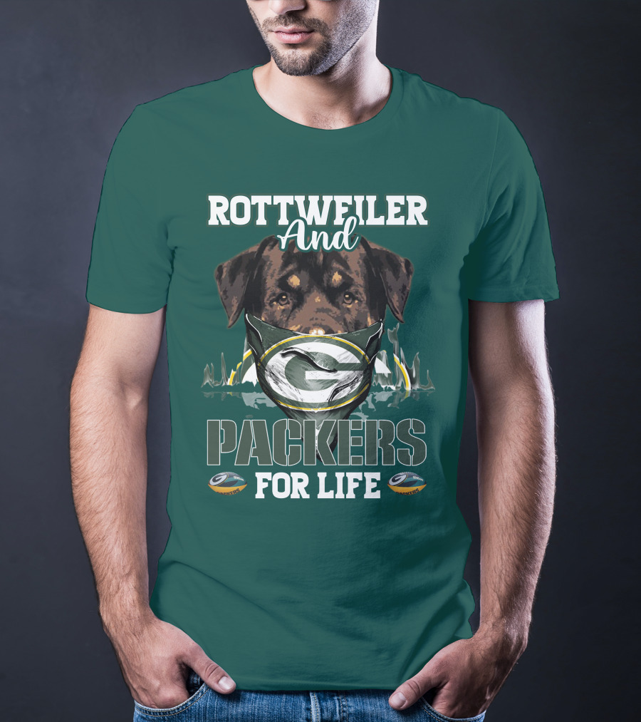 Rottweiler And Packers For Life Green Bay Packers T-Shirt
