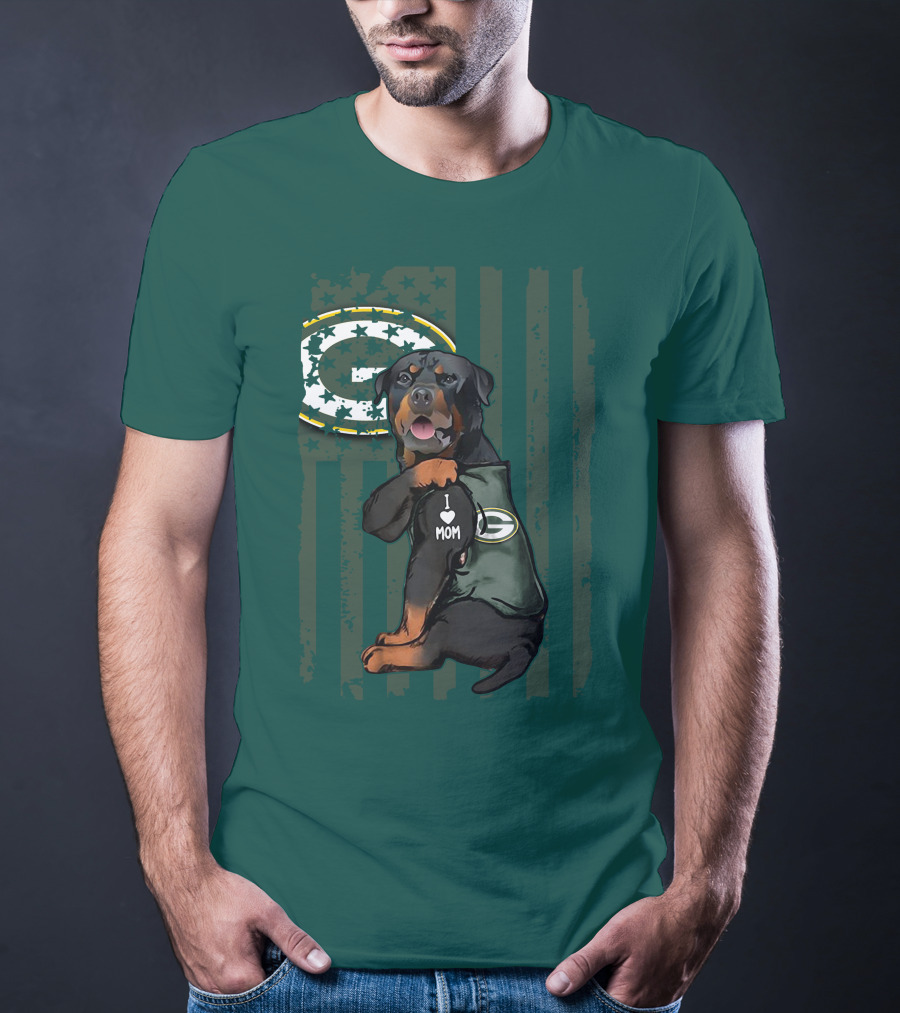 Green Bay Packers Rottweiler I Love Mom T-Shirt