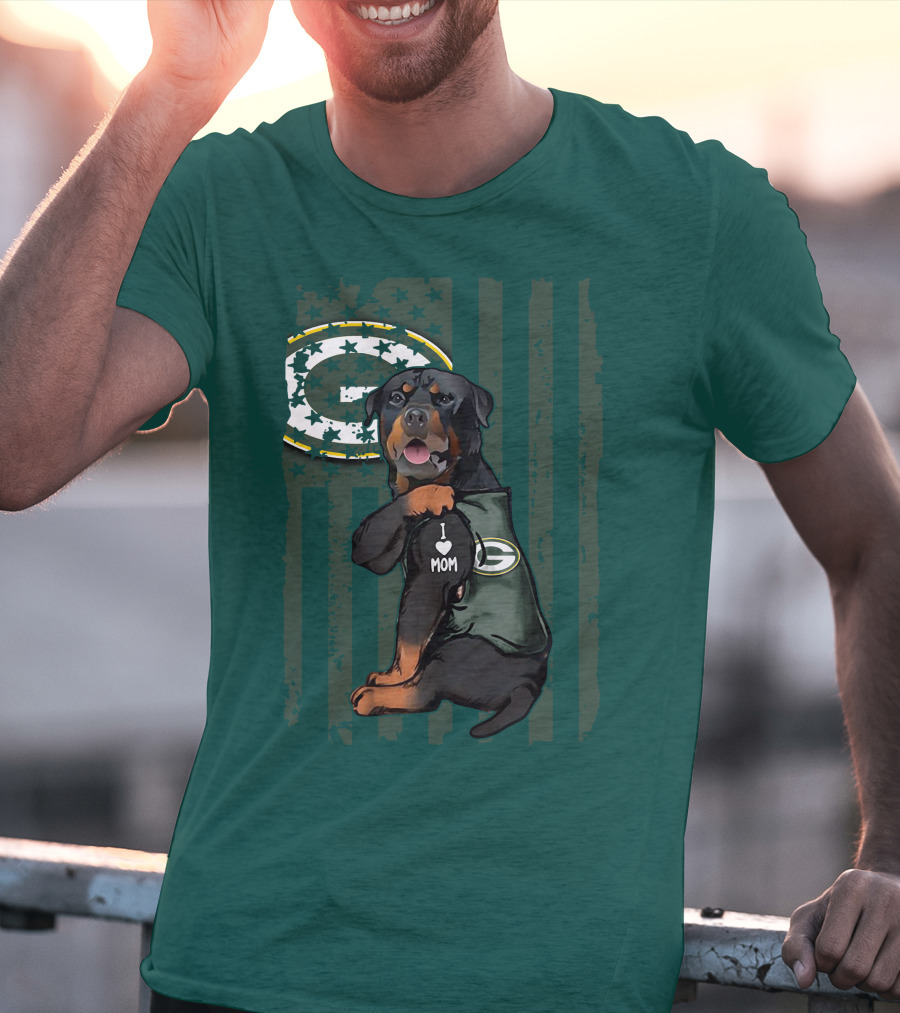 Green Bay Packers Rottweiler I Love Mom T-Shirt