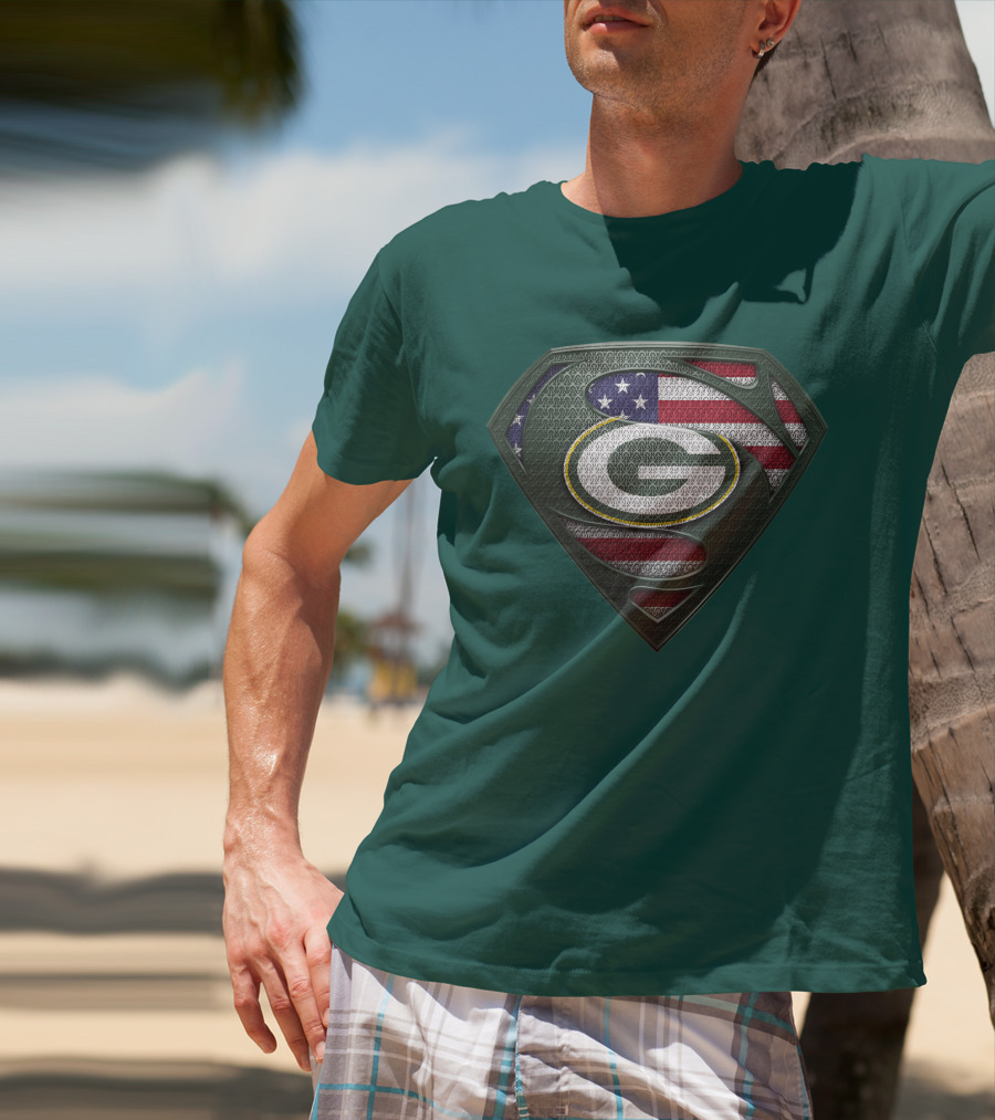 Spm Green Bay Packers American Flag Superman T-Shirt