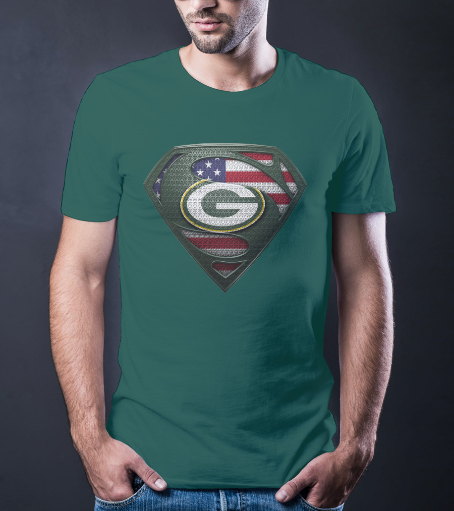 Spm Green Bay Packers American Flag Superman T-Shirt